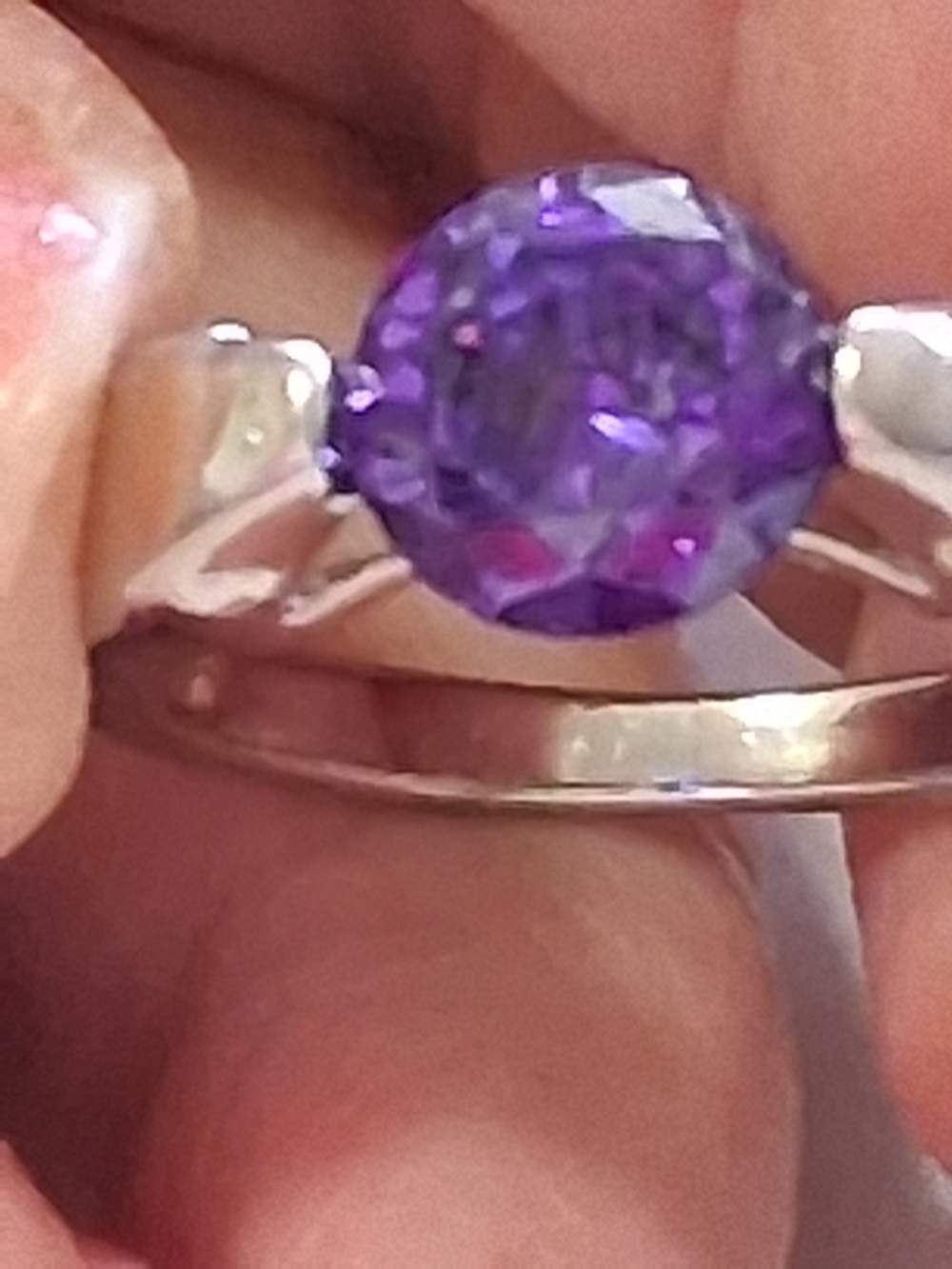 Glass Sterling Silver Purple Solitaire Ring - Elegant Women’s Jewelry